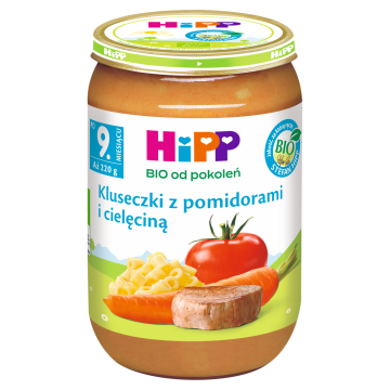 HiPP BIO kluseczki z pomidorami i cielęciną obiadek dla dzieci po 9. miesiącu 220 g