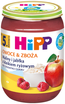 HiPP BIO maliny i jabłka z kleikiem ryżowym deserek dla dzieci po 5. miesiącu 190 g OWOCE & ZBOŻA