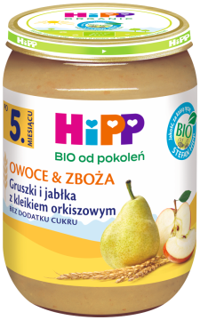HiPP BIO gruszki i jabłka z kleikiem orkiszowym po 5. miesiącu, 190 g OWOCE & ZBOŻA