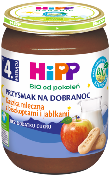 HiPP BIO kaszka mleczna z biszkoptami i jabłkami dla dzieci po 4. miesiącu 190 g PRZYSMAK NA DOBRANOC
