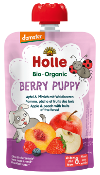 HOLLE BIO Organic jabłko brzoskwinia owoce leśne mus owocowy dla dzieci od 8. miesiąca, 100 g