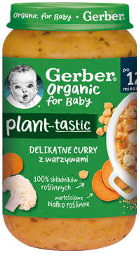 GERBER Organic plant-tastic delikatne curry z warzywami dla dzieci po 12. miesiącu, 250 g