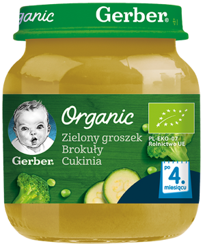GERBER Organic zielony groszek brokuły cukinia dla niemowląt po 4. miesiącu, 125 g