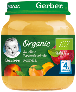 GERBER Organic ekologiczny deserek jabłko brzoskwinia morela dla niemowląt po 4. miesiącu, 125 g