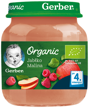 GERBER Organic deserek jabłko malina dla niemowląt po 4. miesiącu, 125 g