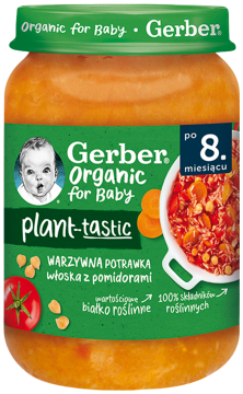 GERBER Organic Plant-tastic Warzywna potrawka włoska z pomidorami dla niemowląt po 8. miesiącu, 190 g