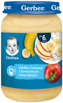 GERBER deserek jabłka i banany z kremowym twarożkiem dla niemowląt po 6. miesiącu, 190 g