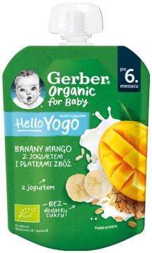 GERBER Organic Banany mango z jogurtem i płatkami zbóż po 6. miesiącu, 80 g