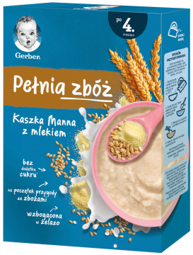 GERBER Pełnia zbóż kaszka manna z mlekiem dla niemowląt po 4. miesiącu, 200 g