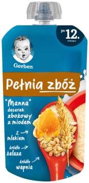 GERBER Pełnia zbóż  "Manna" deserek zbożowy z miodem dla dzieci po 12. miesiącu, 110 g