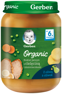 GERBER Organic obiadek bukiet jarzyn z cielęciną i ziemniaczkami dla niemowląt po 6. miesiącu, 190 g