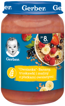 GERBER „Owsianka" Banany truskawki i maliny z płatkami owsianymi dla niemowląt po 8. miesiącu, 190 g