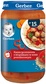 GERBER obiadek kasza jęczmienna z klopsikami w sosie pomidorowym dla dzieci po 15. miesiącu, 250 g