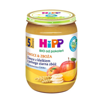 HIPP BIO - Owoce i Zboża, owoce z kleikiem z pełnego ziarna zbóż, po 5 miesiącu, 190 g