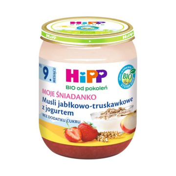 HIPP BIO - Moje Śniadanko, musli jabłkowo-truskawkowe z jogurtem, po 9 miesiącu, 160 g