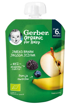 Gerber Organic - deserek, mus jabłko, banan, jagoda, jeżyna po 6. miesiącu życia, 80g
