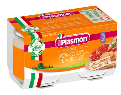 Plasmon - Obiadek sos pomidorowy z warzywami po 12. miesiącu życia, 2 x 80 g
