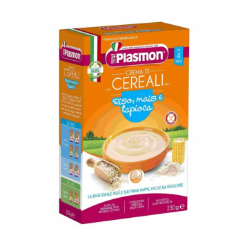 Plasmon - Kaszka ryż, kukurydza i tapioka dla dzieci po 6. miesiącu życia, 230 g