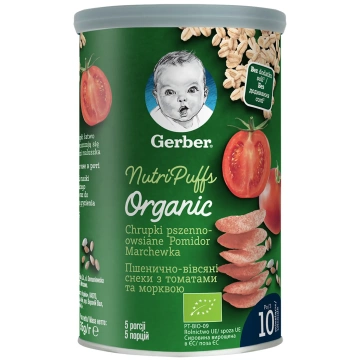 Gerber Organic - chrupki pszenno-owsiane, pomidor i marchewka, od 10 miesiąca, 35 g