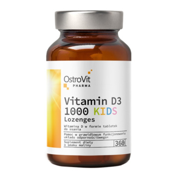 OstroVit Pharma Witamina D3 1000 mg, dla dzieci o smaku malinowym, 360 tabletek do ssania