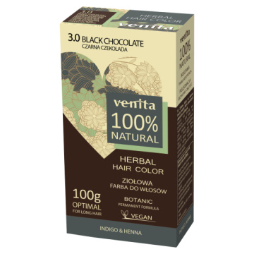 Venita 100% Natural - farba do włosów 3.0, Czarna Czekolada, 100 g