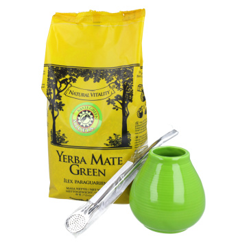 Zestaw Yerba Mate Exclusive - Yerba Mate Green Silueta 400 g, Matero, liza gładka, 1 komplet
