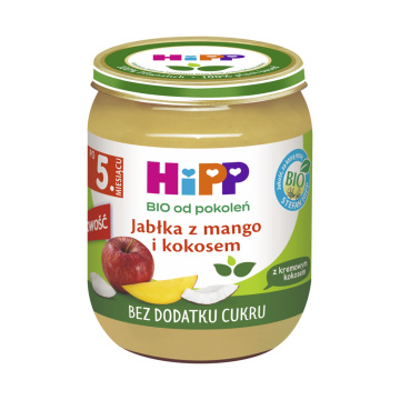 HiPP BIO od pokoleń - jabłka z mango i kremowym kokosem, po 5. miesiącu życia, 160 g
