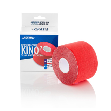 NOVAMA KINO2, taśma kinezjologiczna czerwona, wodoodporna, miękka i komfortowa, 5 cm x 5 m, 1 sztuka