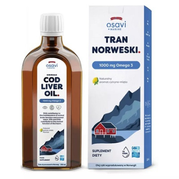 OSAVI, Tran norweski, Omega 3 1000 mg, smak cytrynowo-miętowy, 250 ml