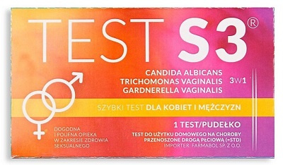 Test S3, szybki test na Candida Albicans, Trichomonas Vaginalis, Gardneralla Vaginalis, 1 sztuka