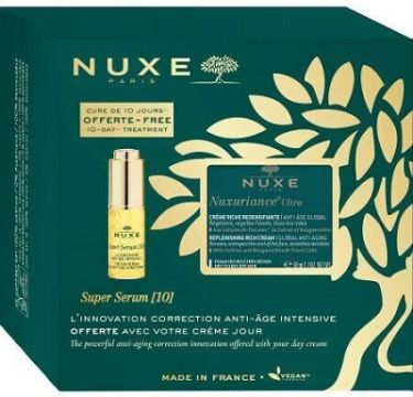 Nuxe Nuxuriance Ultra zestaw, krem przeciwstarzeniowy do skóry suchej i bardzo suchej 50 ml, Super Serum uniwersalny koncentrat przeciwstarzeniowy 5 ml