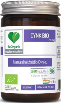 BeOrganic Cynk BIO 7,5 mg, 60 tabletek