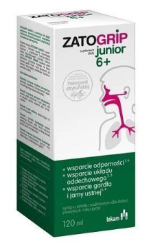Zatogrip Junior 6+, syrop dla dzieci powyżej 6 roku życia, smak malinowy, 120 ml