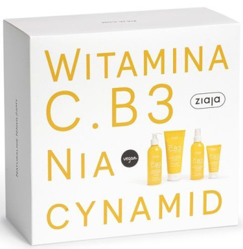 Ziaja zestaw Witamina C.B3 Niacynamid, krem na przebudzenie 50 ml, balsam do ciała 200 ml, tonik 190 ml, żel oczyszczający do twarzy 190 ml