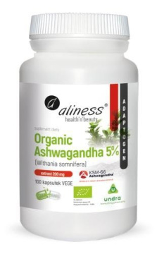 Aliness Organic Ashwagandha 5% KSM-66 200 mg, 100 kapsułek vege
