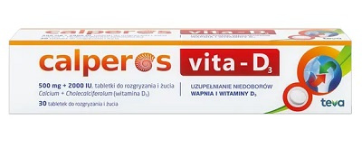 Calperos Vita-D3, 500 mg + 2000 IU, 30 tabletek do rozgryzania i żucia