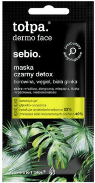 Tołpa Dermo Face Sebio, maska do twarzy czarny detox, skóra wrażliwa, mieszana, tłusta i trądzikowa, 8 ml