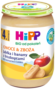 HiPP BIO - jabłka i banany z biszkoptami dla dzieci po 4. miesiącu, 190 g