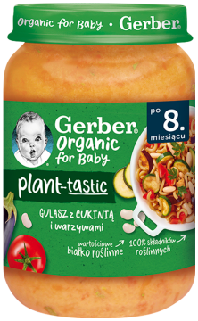 GERBER Organic Plant-tastic gulasz z cukinią i warzywami dla niemowląt po 8. miesiącu, 190 g
