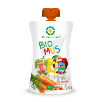 BIO FOOD Bio Mus marchew + jabłko, ekologiczny mus owocowy, 90 g