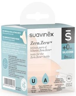 Suavinex, Zero Zero, smoczek na butelkę, regulowany przepływ, rozmiar S, od urodzenia, 2 sztuki