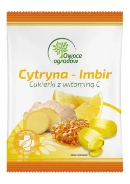 Owoce Ogrodów, Cytryna-Imbir, ziołowe cukierki cytryna-imbir i witamina C, 50 g