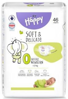 Bella Happy Before Newborn, pieluszki jednorazowe, rozmiar 0, waga do 2kg, 46 sztuk