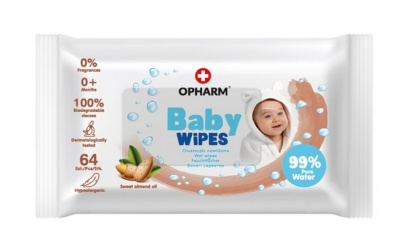 Opharm, Baby Wipes chusteczki nawilżane z migdałem (99% wody), 64 sztuki