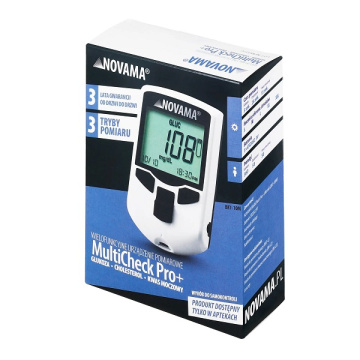 Novama MultiCheck Pro+, wielofunkcyjne urządzenie pomiarowe do mierzenia glukozy, cholesterolu i kwasu moczowego, 1 zestaw