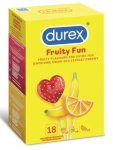 Durex, zestaw prezerwatyw Fruity Fun, smak truskawka, banan i pomarańcza, 18 sztuk