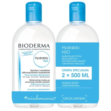 Bioderma Hydrabio H2O, nawilżający płyn micelarny do demakijażu, dwupak, 2 x 500 ml