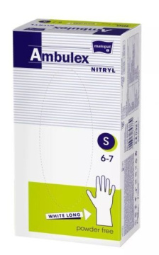 Rękawiczki Ambulex, nitrylowe, niesterylne, niepudrowane, wydłużone, białe, rozmiar S, 100 sztuk