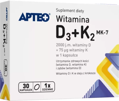 Apteo, witamina D3+K2 MK-7, 30 kapsułek