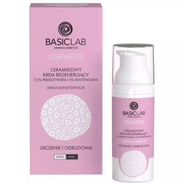 BasicLab Complementis, ceramidowy krem regenerujący z 5% prebiotykiem i 3% pantenolem o lekkiej konsystencji Ukojenie i Odbudowa, 50 ml